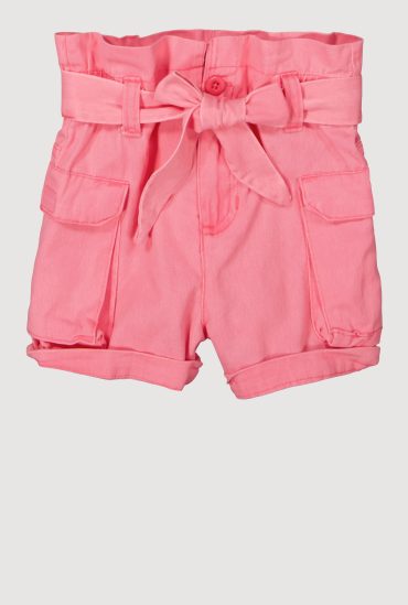 Toddler Girls Denim Cargo Shorts with Tie Waist Belt