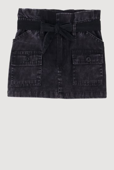 Toddler Girls Paper Bag Waist Denim Skirt with Tie Waist Belt