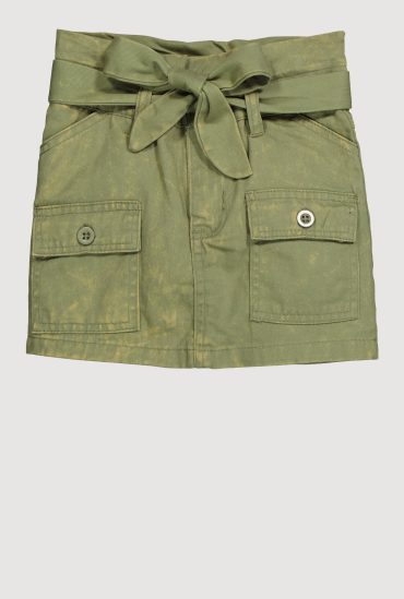 Toddler Girls Paper Bag Waist Denim Skirt with Tie Waist Belt