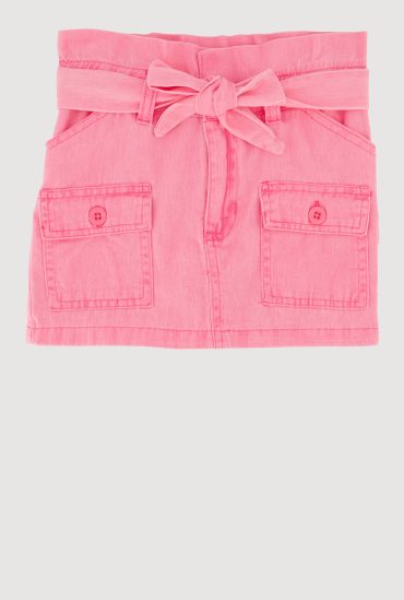 Toddler Girls Paper Bag Waist Denim Skirt with Tie Waist Belt