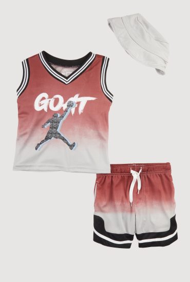 Toddler Boys Ombre GOAT Graphic Tank Top and Shorts with Hat