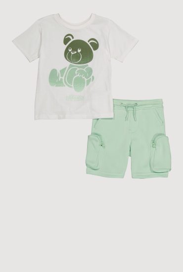 Toddler Boys Ombre Bear Graphic Tee and Cargo Shorts