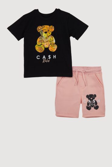 Toddler Boys Cash Rules Teddy Graphic Tee and Sweatshorts
