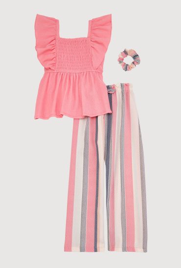 Little Girls Smocked Peplum Top and Striped Pants