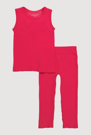 Little Girls Ribbed Knit Seamless Tank Top and Leggings 2 Piece Set