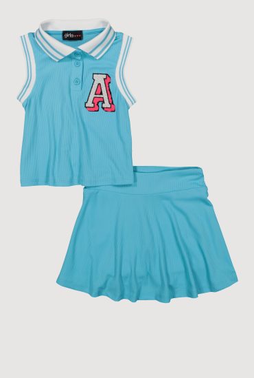 Little Girls Chenille Initial A Patch Polo Tee and Skort