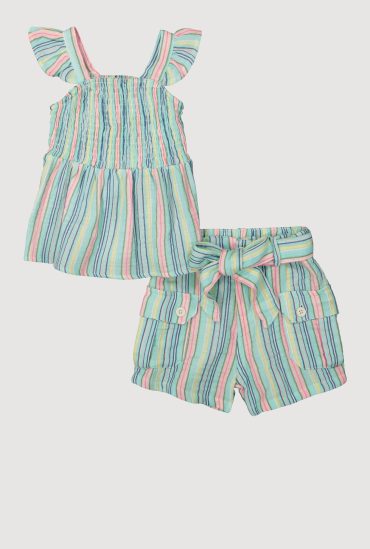 Little Girls Striped Babydoll Top and Cargo Shorts