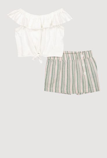 Little Girls Off the Shoulder Top and Striped Skort