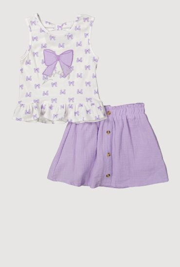 Little Girls Bow Print Peplum Top and Skort