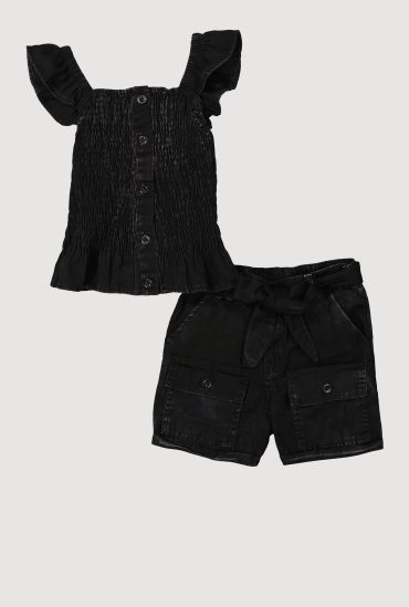 Girls Mineral Wash Peplum Top and Cargo Shorts