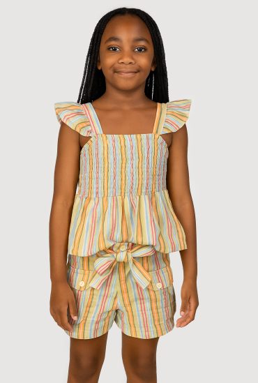 Girls Striped Smocked Peplum Top and Cargo Shorts