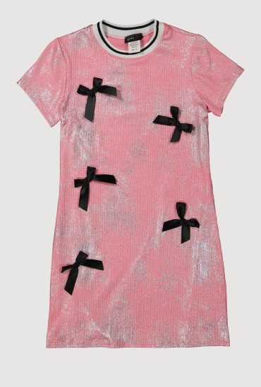 Girls Bow Detail Foil Screen Dress
