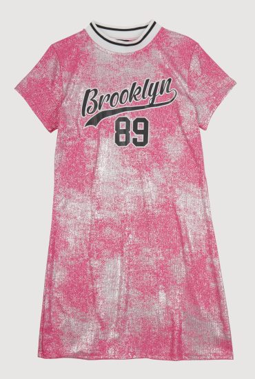 Girls Foil Screen Print Brooklyn 89 T Shirt Dress