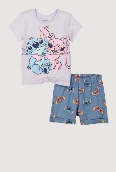 Little Girls Stitch and Angel Graphic Tee and Chambray Shorts
