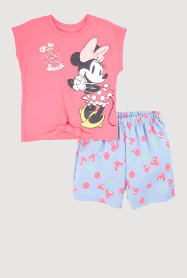 Little Girls Minnie Mouse Graphic Top and Chambray Shorts
