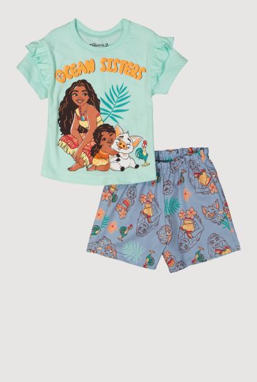 Little Girls Moana Flutter Sleeve Graphic Tee and Shorts