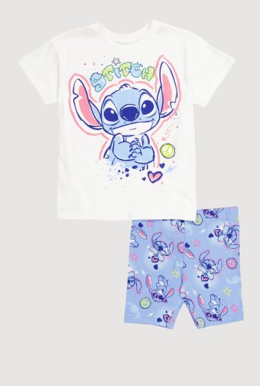 Little Girls Stitch Graphic Tee and Biker Shorts