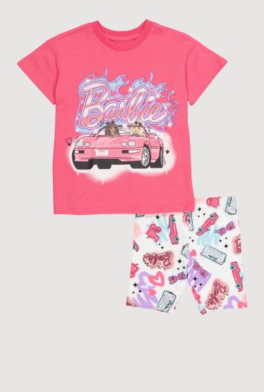 Little Girls Barbie Graphic Tee and Biker Shorts