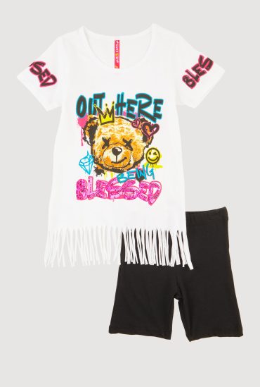 Little Girls Out Here Being Blessed Graphic Fringe Tee and Shorts