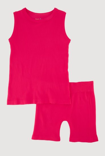 Little Girls Trendy Seamless Rib Knit Tank Top and Bike Shorts Set