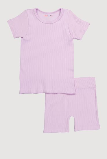 Little Girls Seamless Ribbed Knit Tee and Biker Shorts Set
