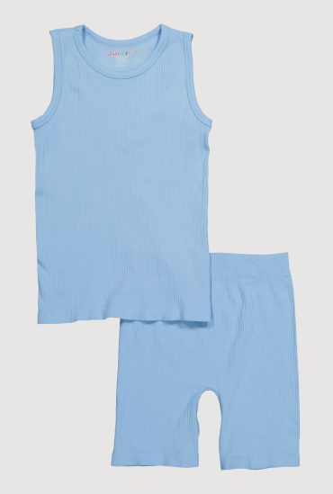 Girls Ribbed Knit Seamless Tank Top and Bike Shorts 2 Piece Set