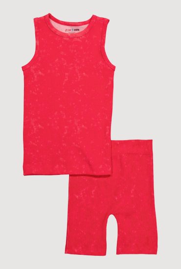 Girls Trendy Mineral Wash Muscle Tee and Biker Shorts Set