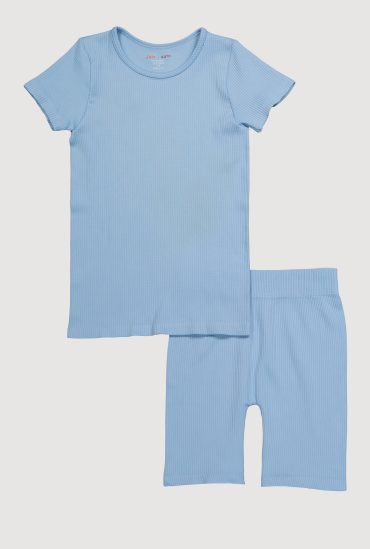 Girls Seamless Ribbed Knit Tee and Bike Shorts 2 Piece Set