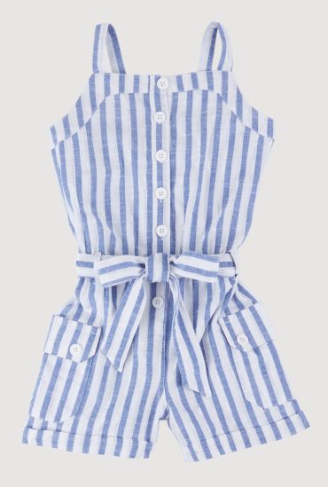 Little Girls Lurex Striped Cargo Pocket Romper
