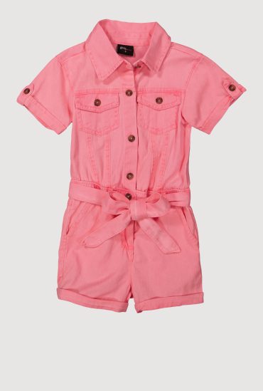 Little Girls Button Front Tie Waist Romper