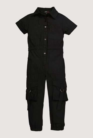 Little Girls Poplin Cargo Jumpsuit