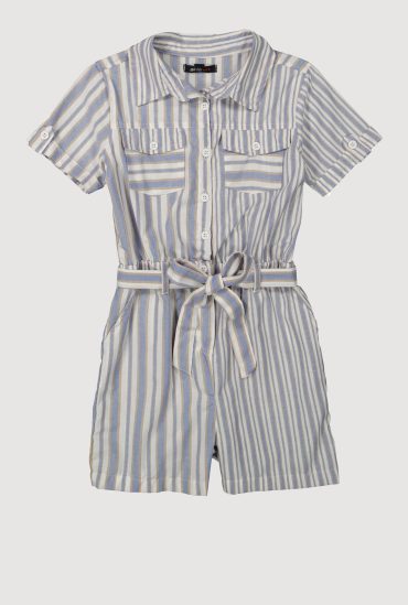 Girls Striped Button Front Romper