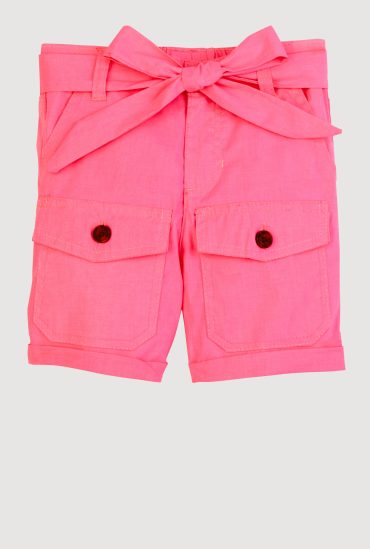 Little Girls Tie Waist Belted Cargo Pocket Shorts