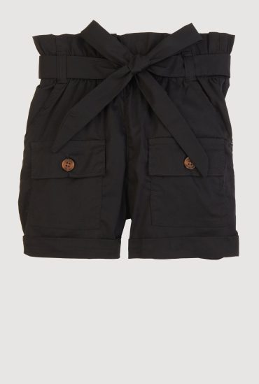 Little Girls Paper Bag Waist Cargo Pocket Shorts