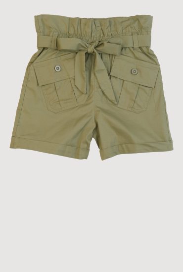 Girls Poplin Paper Bag Waist Cargo Shorts