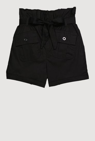 Girls Poplin Tie Waist Belted Cargo Shorts