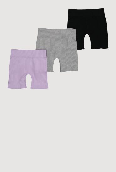 Girls Seamless Rib Knit Biker Shorts 3 Pack