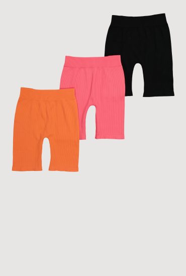 Girls Ribbed Knit Trendy and Comfortable Bike Shorts 3 Pack
