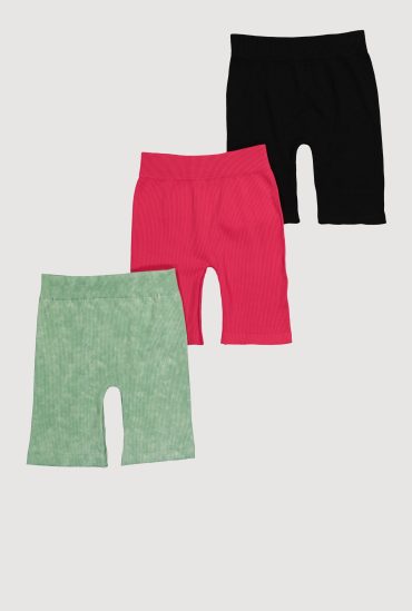 Girls Assorted Seamless Rib Knit Bike Shorts 3 Pack
