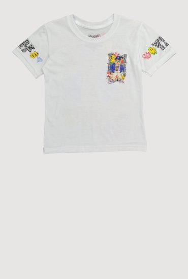 Little Boys Work Hard Teddy Graphic Crew Neck Tee