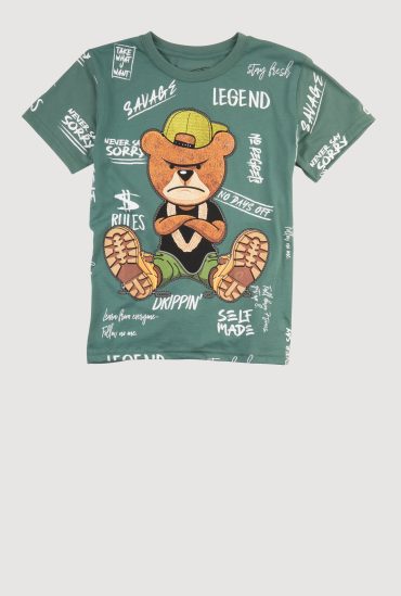 Boys Savage Teddy Graphic Short Sleeve Crew Neck T Shirt