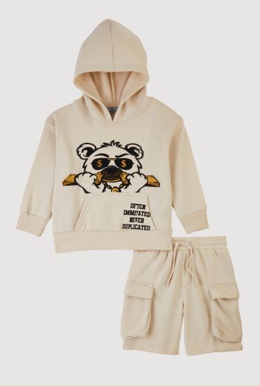 Little Boys Money Bear Graphic Sweatshirt and Cargo Sweatshorts Set