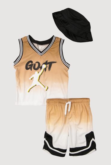 Little Boys Ombre GOAT Graphic Tank Top and Shorts with Hat