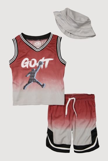 Little Boys Ombre GOAT Graphic Tank Top and Shorts with Hat