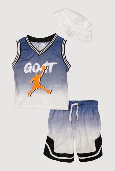Little Boys Ombre GOAT Graphic Tank Top and Shorts with Hat