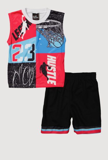 Little Boys Color Blocked Basketball Graphic Tee and Jersey Mesh Shorts