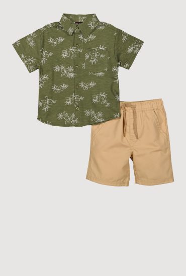Little Boys Marled Flower Print Shirt and Shorts