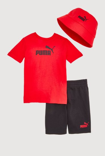 Little Boys Puma Graphic Print Tee and Shorts with Bucket Hat
