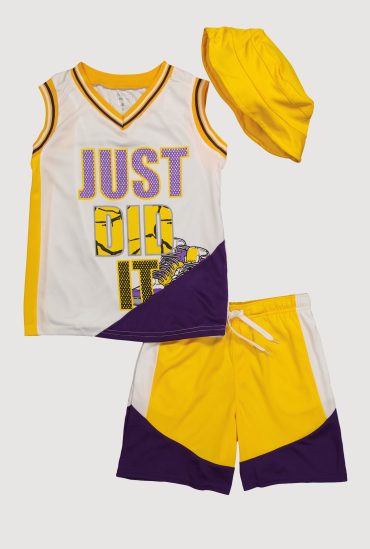 Boys Stylish Color Block Basketball Jersey and Shorts Set with Hat