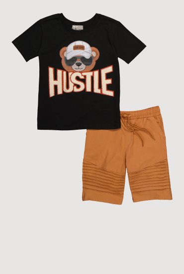Boys Hustle Bear Graphic T-Shirt and Shorts Set